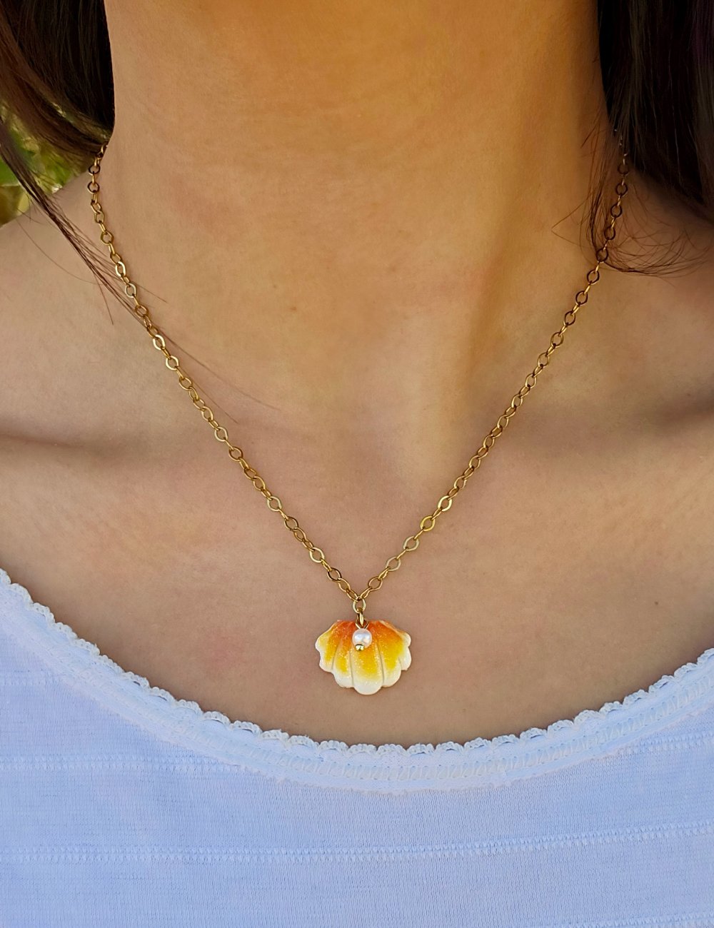 collier coquillage orange collier coquillage orange